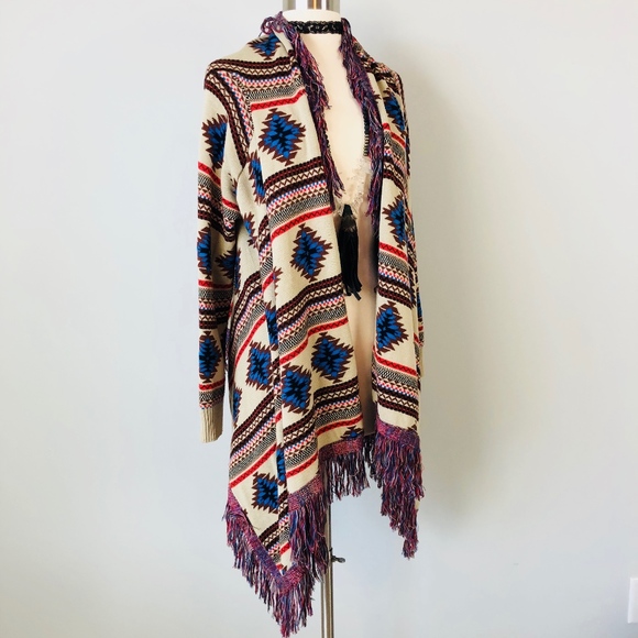 Kersh Sweaters - Kersh | Aztec Abstract Fringe Sweater